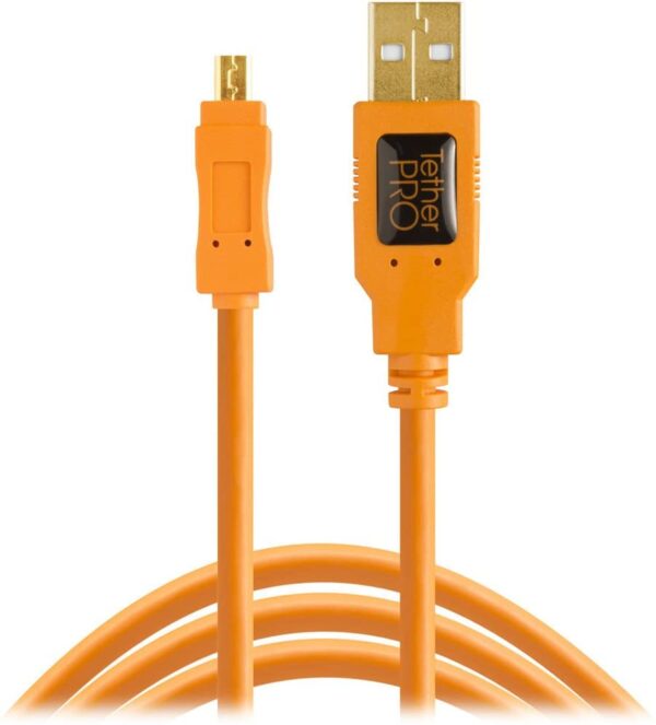 Tether Tools TetherPro USB 2.0 to Mini-B 8-Pin Cable- (4.6m)- High-Visibility Orange