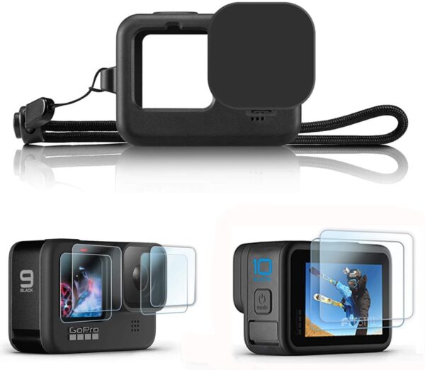 FitStill Silicone Sleeve Case for Hero 10- 9 Black- Battery Side Cover- Lens- Caps- Screen Protectors- Lanyard Accessories Kit - Image 2