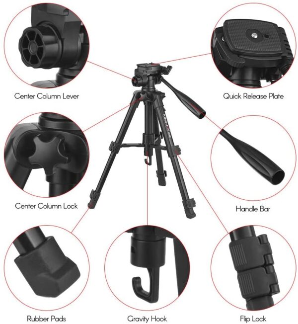 Kingjoy VT-850 28 Inch 3 Section Aluminum Alloy Professional Camera Tripod - Image 3