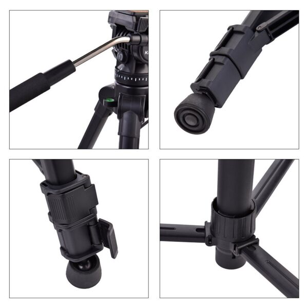 Kingjoy VT-1500 (166cm) Camera Video Tripod Aluminum Alloy with Fluid Drag Pan Tilt Head - Image 3