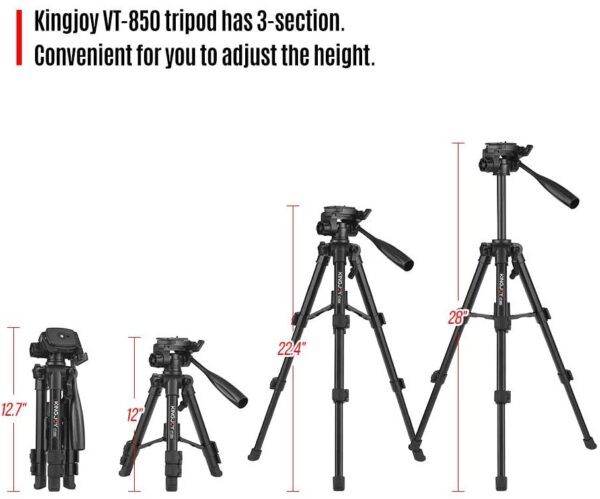 Kingjoy VT-850 28 Inch 3 Section Aluminum Alloy Professional Camera Tripod - Image 2