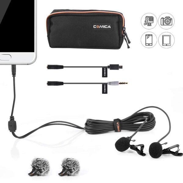 Comica CVM-D02 Dual-head Lavalier Microphone Clip-on mini Omnidirectional Condenser mic interview microphone - Image 4