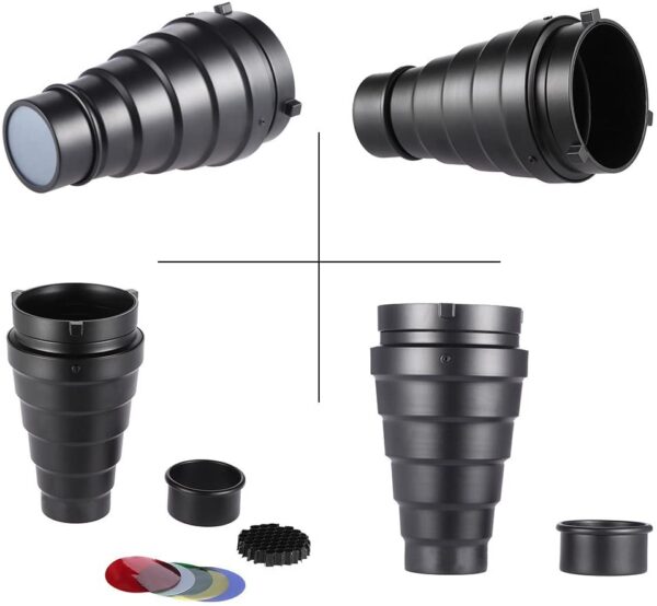Andoer Metal Conical Snoot with Honeycomb Grid 5pcs Color Filter Kit for Bowens Mount Studio Strobe Monolight Photography Flash - Image 3