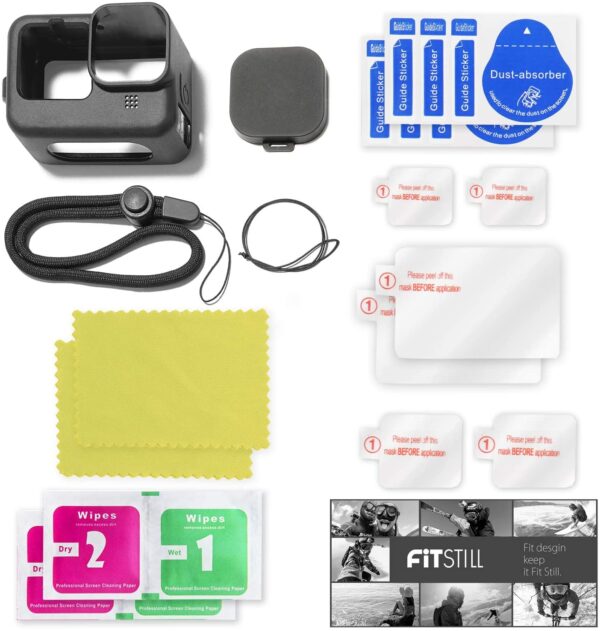 FitStill Silicone Sleeve Case for Hero 10- 9 Black- Battery Side Cover- Lens- Caps- Screen Protectors- Lanyard Accessories Kit - Image 8