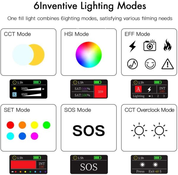Andoer RGB LED Video Light- Portable Built-in Rechargeable Battery LED Camera Light 18 Light Effects - Image 4
