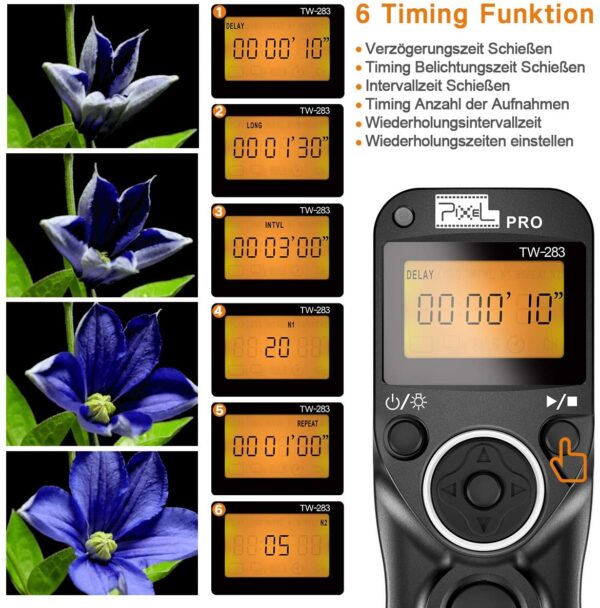 Pixel TW-283-N3 LCD Wireless Shutter Release Timer Remote Control for Canon - Image 5