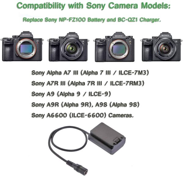 Gonine NP-FZ100 Dummy Battery NP FZ100 DC Coupler AC Power Adapter Supply. - Image 4
