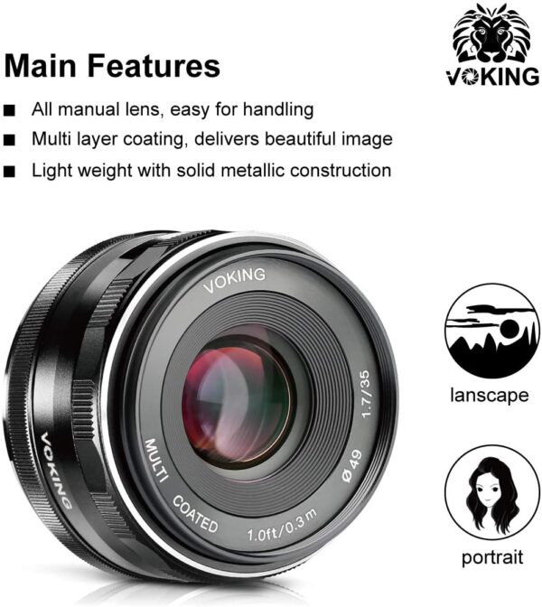⁦Voking 35mm F1.7 Manual Focus Lens for Micro MFT Panasonic and Olympus Digital Mirrorless Cameras⁩ - الصورة ⁦2⁩