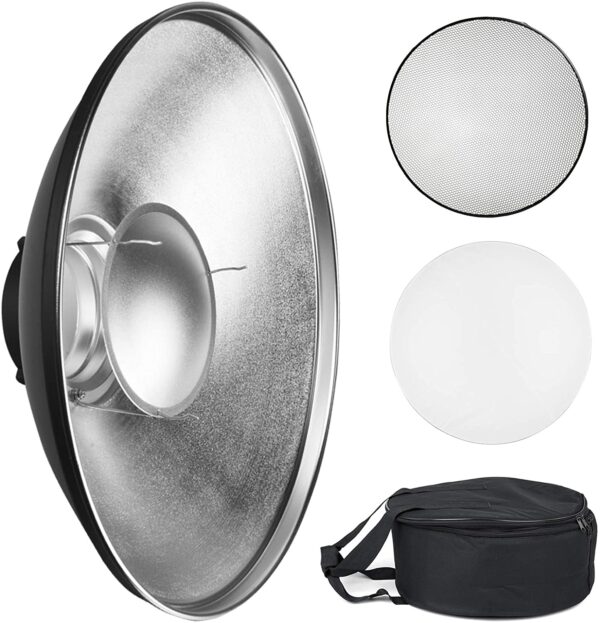 Generic Beauty Dish 16in-42cm Standard Reflector With Honeycomb Grid- White Diffuser Sock