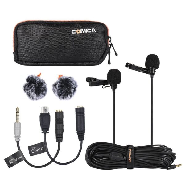 Comica CVM-D02 Dual-head Lavalier Microphone Clip-on mini Omnidirectional Condenser mic interview microphone