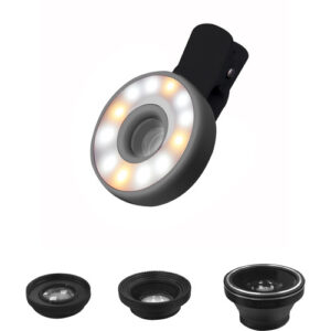 Bower 4-Piece LED Lens Kit for Smartphones (Fisheye- Macro- Wide-Angle- and LED Lights)