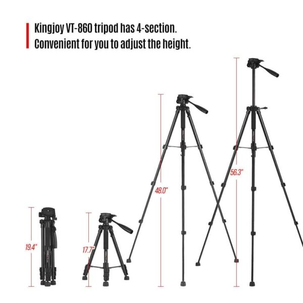Kingjoy VT-860 56 Inch 4 Section Aluminum Alloy Camera tripod for Photography Video Shooting Support DSLR SLR Camcorde - Image 2