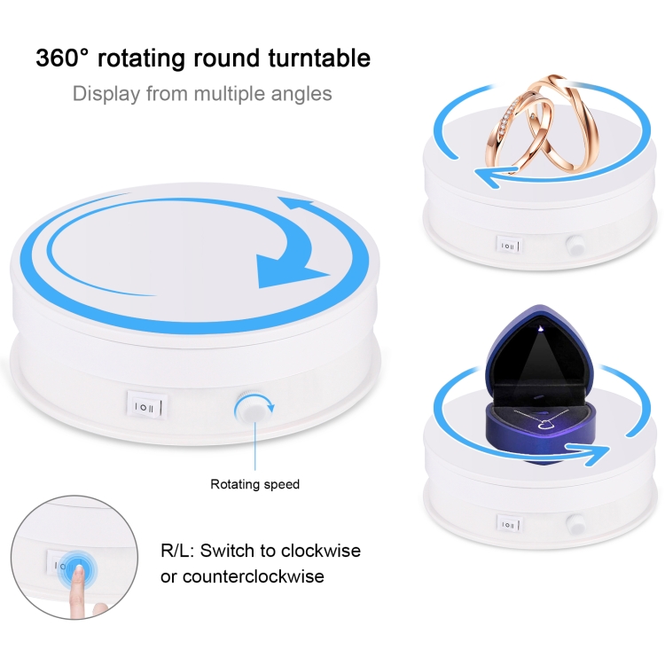 PULUZ 15cm USB Electric Rotating Turntable Display Stand Video Shooting Props Turntable for Photography- Load 5kg(White) - الصورة 4