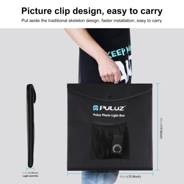 PULUZ 16 inch 40cm Portable Photography Light Tent- Professional Foldable Shooting Lighting Softbox with LED Lights and 6 Color Backdrops - Image 11