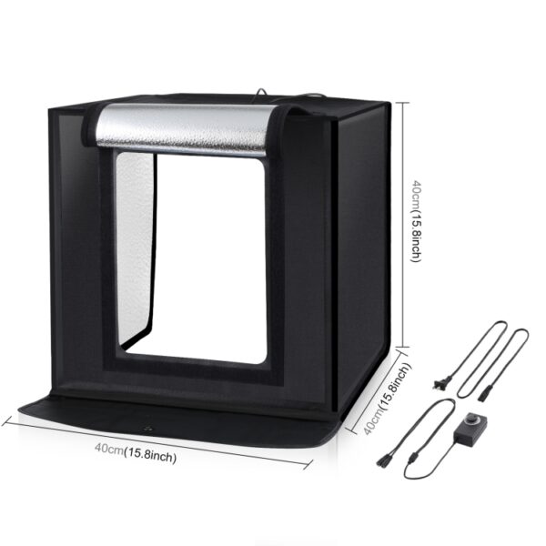 PULUZ 16 inch 40cm Portable Photography Light Tent- Professional Foldable Shooting Lighting Softbox with LED Lights and 6 Color Backdrops - Image 2