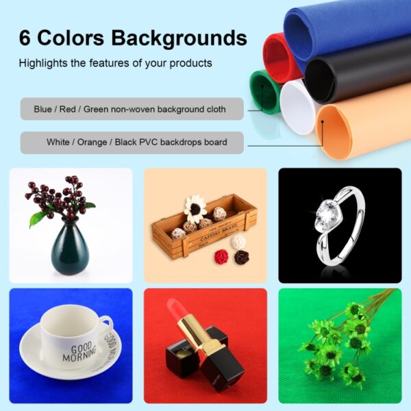PULUZ 16 inch 40cm Portable Photography Light Tent- Professional Foldable Shooting Lighting Softbox with LED Lights and 6 Color Backdrops - Image 6
