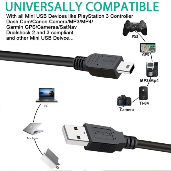 SCOVEE Mini USB Cable Type A to Mini B Charger Cord - Image 2