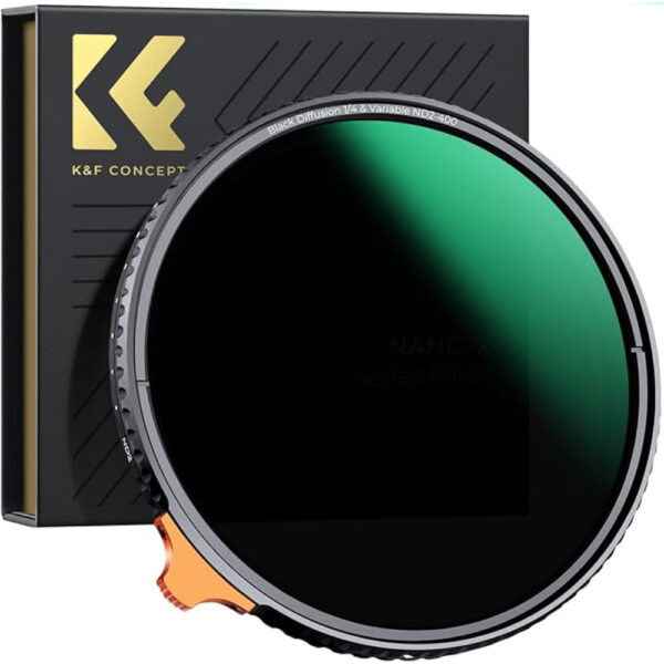 K&F Concept 82mm Black Diffusion Mist 1/4 Effect & Variable ND2-400 Lens Filter