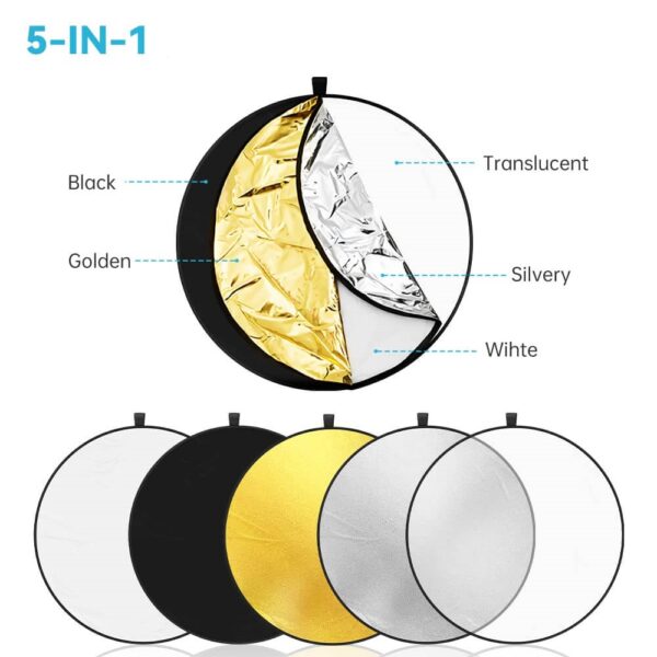 ⁦Generic Reflector 5in1 Circle 80cm Black Silver White Gold and diffuser⁩ - الصورة ⁦3⁩