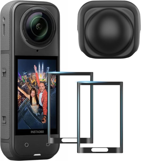 Screen Protector and Lens Cap Combo for Insta360 X5 Accessories - Insta 360 X5 Tempered Glass Film Screen Cover - 2Pack and Silicone Lens Guards Protective Case Bundle Kit