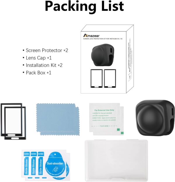 Screen Protector and Lens Cap Combo for Insta360 X5 Accessories - Insta 360 X5 Tempered Glass Film Screen Cover - 2Pack and Silicone Lens Guards Protective Case Bundle Kit - Image 7