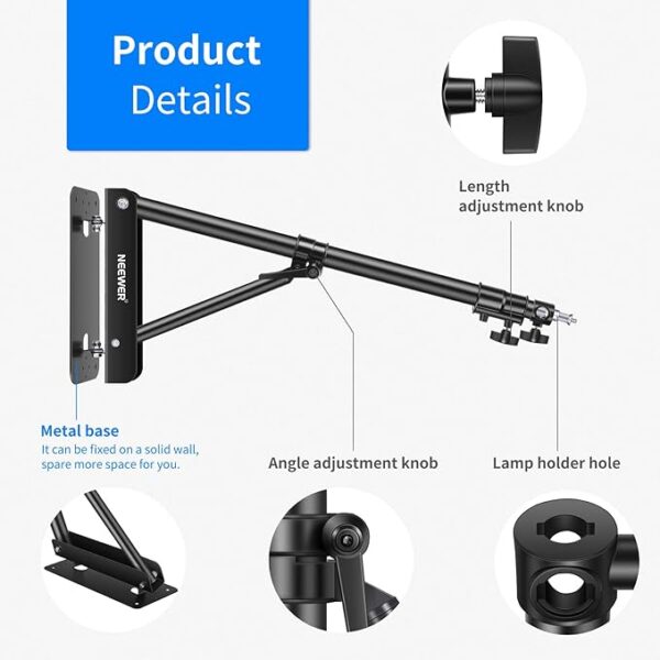 NEEWER Wall Mounted Boom Arm with Triangle Base - Image 2
