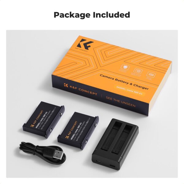 K&F Concept Insta 360 X4 2-Pack 2350mAh X4 Battery and Fast Battery Charger for Insta 360 X4 (KF28.0050) - Image 2