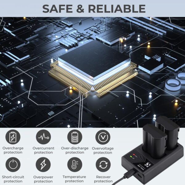K&F EN EL15 NEL15A EN EL15B Battery Charger Dual Slot Quick Charger for Nikon KF28.0006 - Image 2