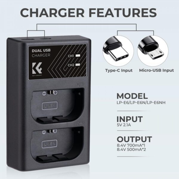 ⁦K&F concept Battery Charger Dual Slot Quick Charger for Canon KF28.0007⁩ - الصورة ⁦5⁩