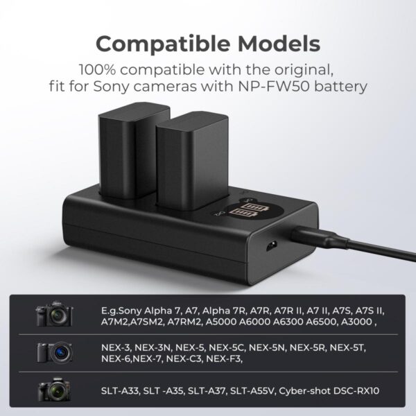 K&F Concept NP FW50 Battery Charger with LCD Screen for Sony KF28.0009V1 - Image 3