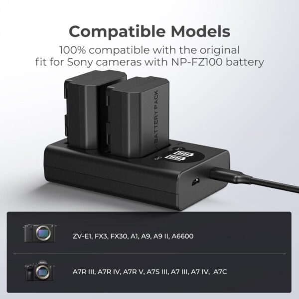 K&F Concept NP-FZ100 Battery Charger with LCD Screen for Sony KF28.0010V1 - Image 3