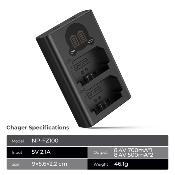 K&F Concept NP-FZ100 Battery Charger with LCD Screen for Sony KF28.0010V1 - Image 5