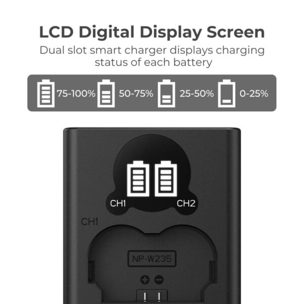 K&F Concept NP W235 Battery Charger with LCD Screen Micro USB and Type C Charger Charger for Fujifilm KF28.0018 - Image 2