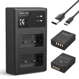 K&F Concept 1300mAh NP W126 NP W126S Battery and Charger for Fujifilm X100VI X100V XS10 XT 30 XT30 II XT20 XE4 A5 Dual Slot Fast Charger Type C and Micro USB Input 2 Pack Battery