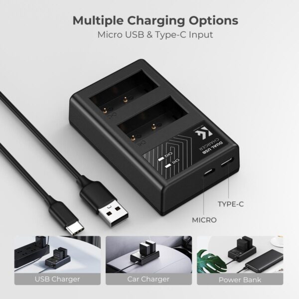 ⁦K&F Concept 1300mAh NP W126 NP W126S Battery and Charger for Fujifilm X100VI X100V XS10 XT 30 XT30 II XT20 XE4 A5 Dual Slot Fast Charger Type C and Micro USB Input 2 Pack Battery⁩ - الصورة ⁦3⁩