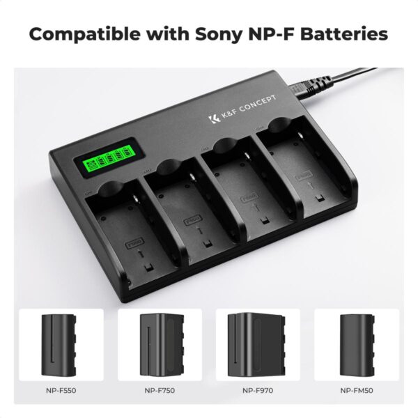 ⁦K&F Concept 4-Channel NP F Battery Charger with LCD Display for Sony NP F970 NP F960 NP F950 NP F930 NP F770 NP F750, NP F570 NP F550 Camera Camcorder Battery Euro Plug⁩ - الصورة ⁦2⁩
