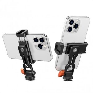 K&F Concept Metal Phone Tripod Mount - Universal Smartphone Stand with 2 Cold Shoe Mount - Adjustable Cellphone Holder for Horizontal and Vertical Shooting - Compatible with iPhone - Samsung and All Phones - KF31.094