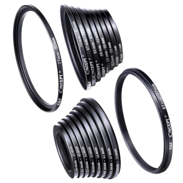 K&F Concept 18Piece Lens Filter Adapter Kit  9 Step Up and 9 Step Down Metal Rings