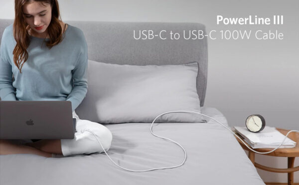 ⁦Anker PowerLine III USB-C to USB-C 100W 6ft - White⁩ - الصورة ⁦5⁩