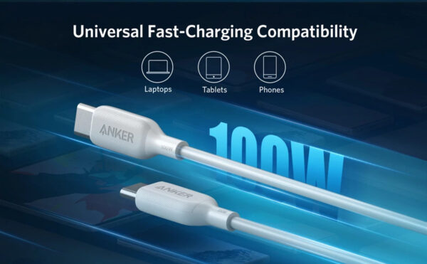 ⁦Anker PowerLine III USB-C to USB-C 100W 6ft - White⁩ - الصورة ⁦4⁩