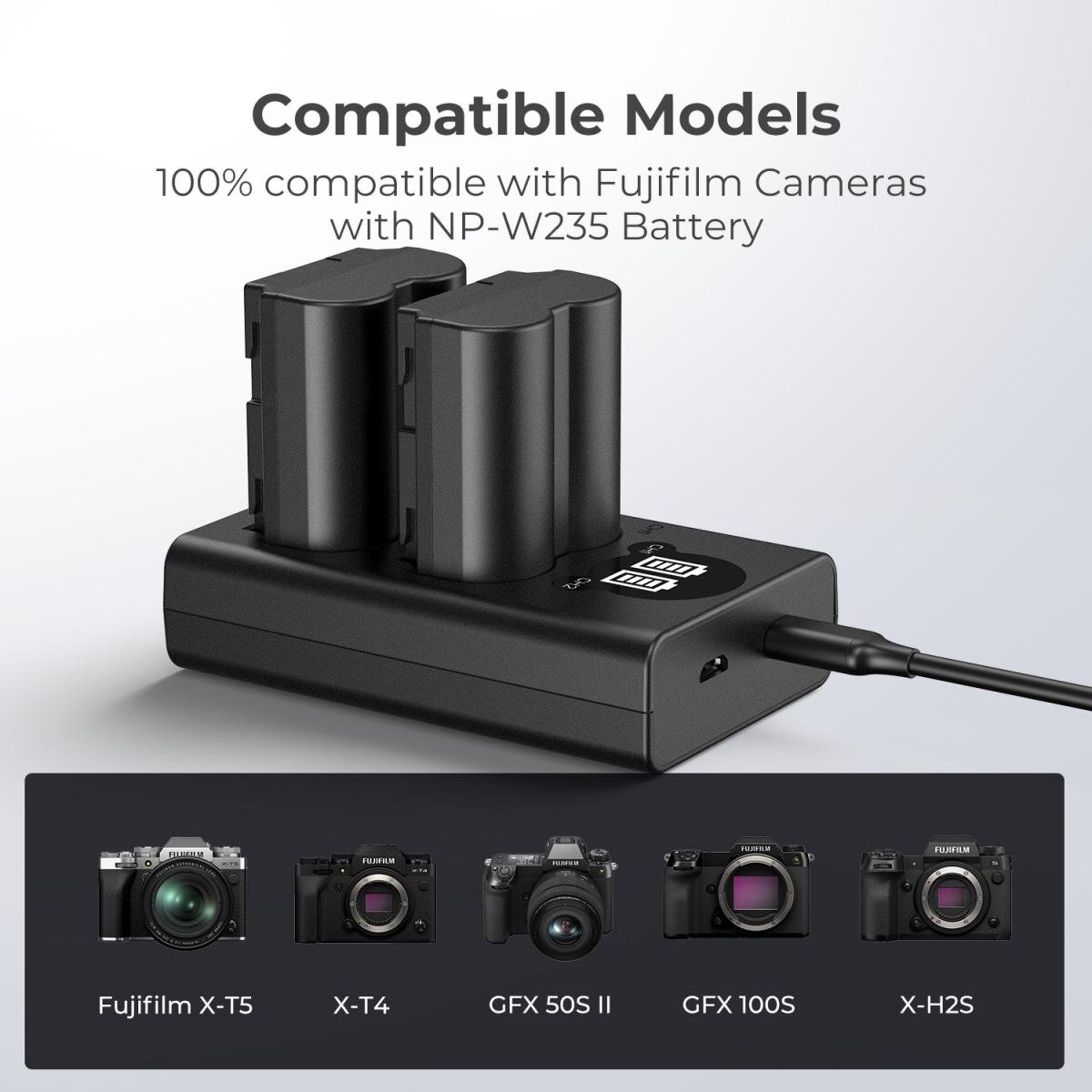 K&F Concept Dual Battery Charger NP-W235 - الصورة 3