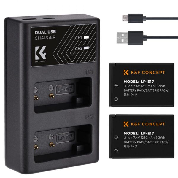 K&F Concept Canon LP-E17 Battery kit – 2 Batteries and Dual Charger