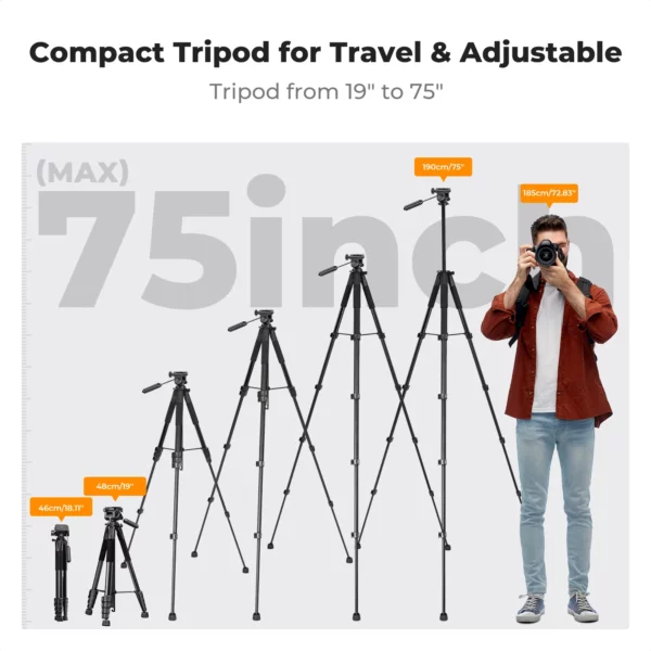 ⁦K&F Concept 190 cm Lightweight Tripod with Remote and 2-in-1 Phone Holder⁩ - الصورة ⁦4⁩