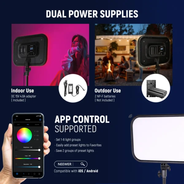 ⁦NEEWER RGB168 18.3 Inch LED Panel Video Light⁩ - الصورة ⁦3⁩