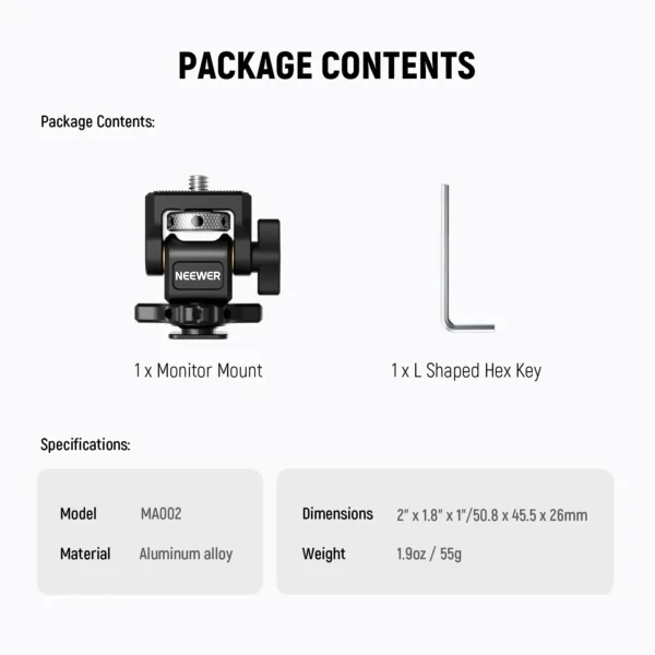 ⁦NEEWER MA002 Field Monitor Holder with Cold Shoe Mount⁩ - الصورة ⁦2⁩