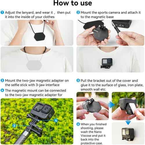 TELESIN Magnetic Action Camera Neck Mount with Nano Sticker Kit - الصورة 8