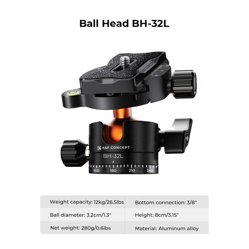 K&F Concept K255A7 Aluminum Tripod with BH-32L Ball Head - الصورة 6