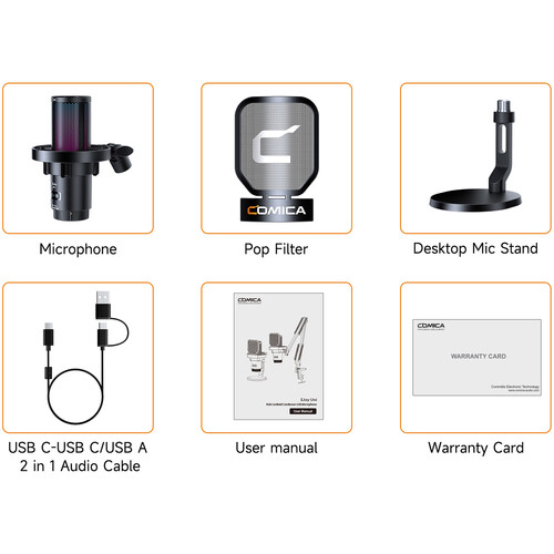 Comica Audio EJoy Uni Pro D RGB Cardioid Condenser Wireless USB-C Microphone with Desktop Stand - Image 5