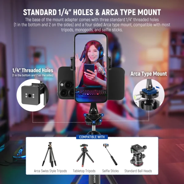 NEEWER SP-08 Metal Phone Tripod Mount Adapter - Image 4