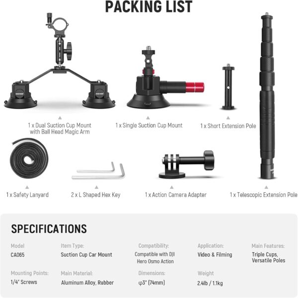 ⁦NEEWER CA065 Triple Suction Cup Car Mount⁩ - الصورة ⁦2⁩